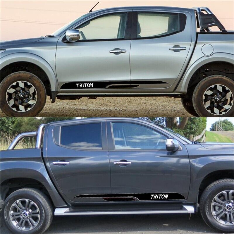 Side Skirt Decal Stickers Pair For Mitsubishi Triton (Glossy Black)